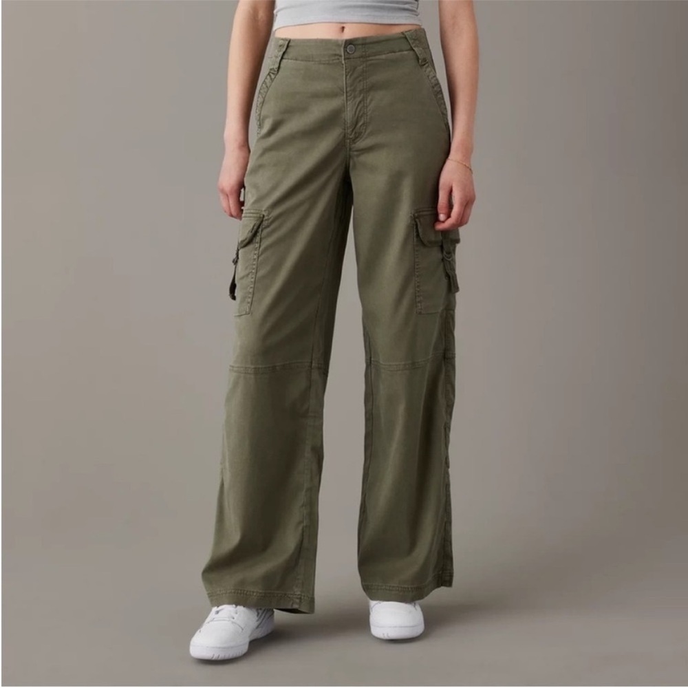 American Eagle Dreamy Drape Olive Green Baggy Wide Leg Pants